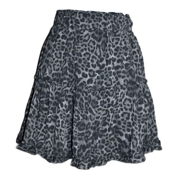 Gab & Kate Leopard Print Ruffle Mini Skirt L High Waist Flowy Boho Trendy - Picture 1 of 11